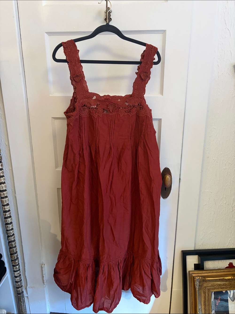 Rust Red Sleeveless Lace-Trim Dress